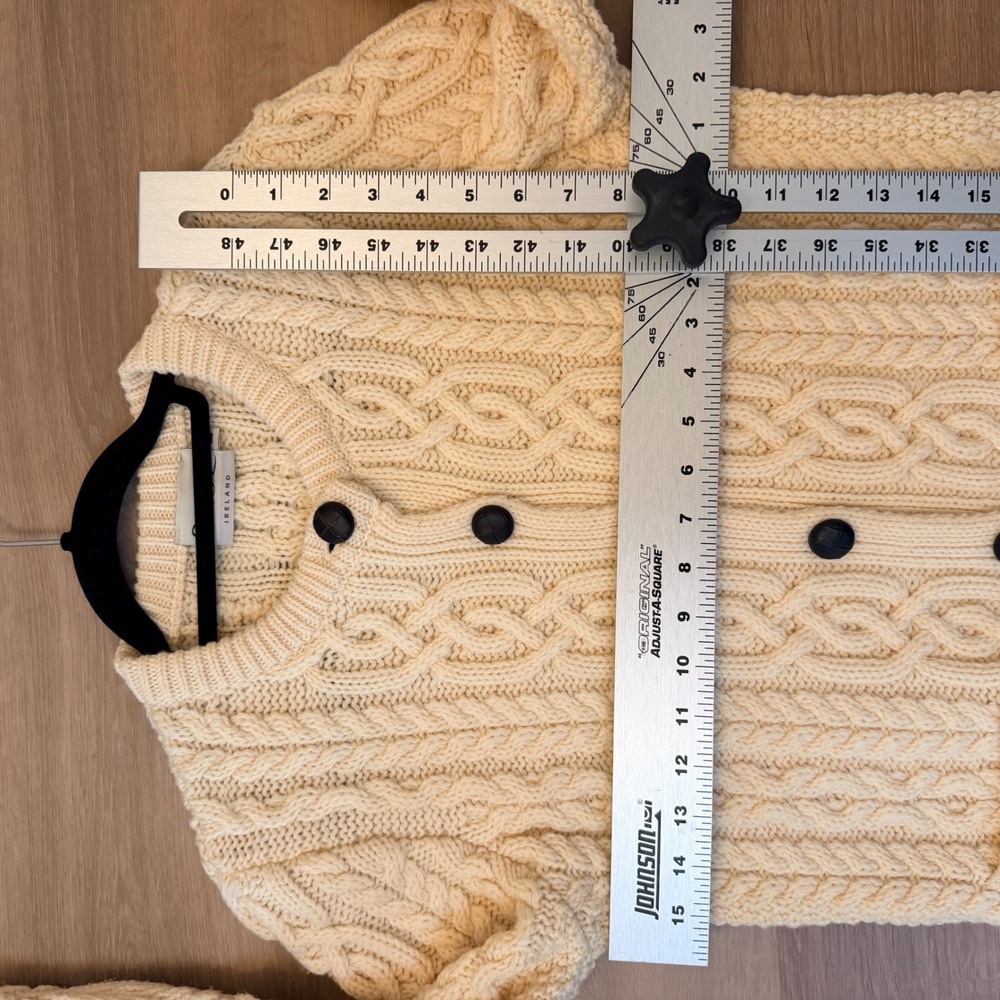 SAOL Ireland Womens 100% Merino Wool‎ Aran Cable Knit Cardigan Sweater Cream L - Picture 5 of 6